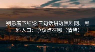 别急着下结论 三句话讲透黑料网、黑料入口：争议点在哪（情绪）