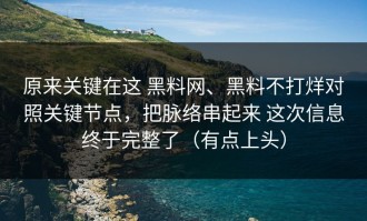 原来关键在这 黑料网、黑料不打烊对照关键节点，把脉络串起来 这次信息终于完整了（有点上头）