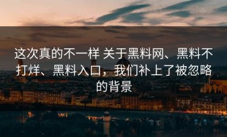 这次真的不一样 关于黑料网、黑料不打烊、黑料入口，我们补上了被忽略的背景