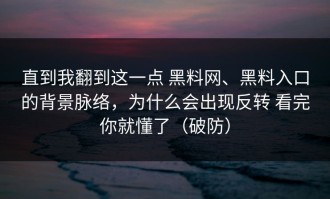 直到我翻到这一点 黑料网、黑料入口的背景脉络，为什么会出现反转 看完你就懂了（破防）