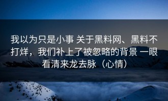 我以为只是小事 关于黑料网、黑料不打烊，我们补上了被忽略的背景 一眼看清来龙去脉（心情）