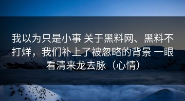我以为只是小事 关于黑料网、黑料不打烊，我们补上了被忽略的背景 一眼看清来龙去脉（心情）