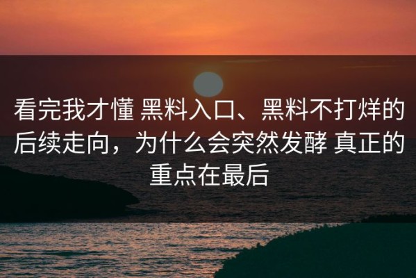看完我才懂 黑料入口、黑料不打烊的后续走向，为什么会突然发酵 真正的重点在最后