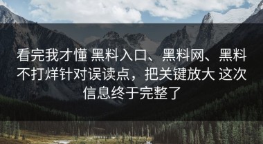 看完我才懂 黑料入口、黑料网、黑料不打烊针对误读点，把关键放大 这次信息终于完整了