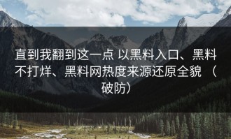 直到我翻到这一点 以黑料入口、黑料不打烊、黑料网热度来源还原全貌 （破防）