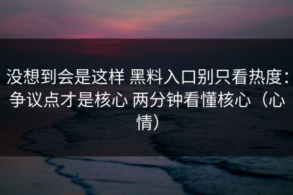 没想到会是这样 黑料入口别只看热度：争议点才是核心 两分钟看懂核心（心情）