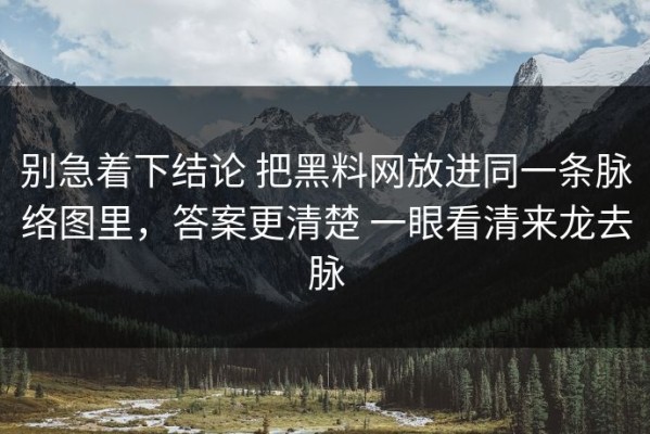 别急着下结论 把黑料网放进同一条脉络图里，答案更清楚 一眼看清来龙去脉