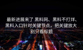 最新进展来了 黑料网、黑料不打烊、黑料入口针对关键节点，把关键放大 别只看标题