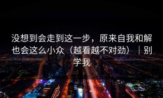 没想到会走到这一步，原来自我和解也会这么小众（越看越不对劲）｜别学我