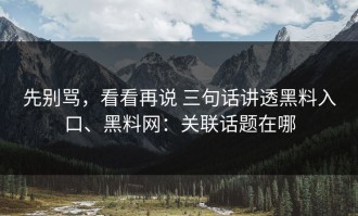 先别骂，看看再说 三句话讲透黑料入口、黑料网：关联话题在哪