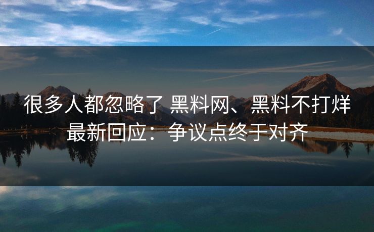 很多人都忽略了 黑料网、黑料不打烊最新回应：争议点终于对齐