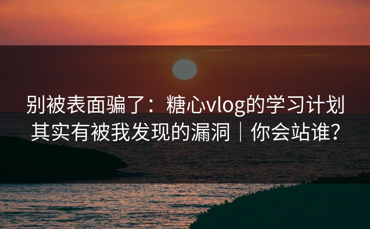 别被表面骗了：糖心vlog的学习计划其实有被我发现的漏洞｜你会站谁？
