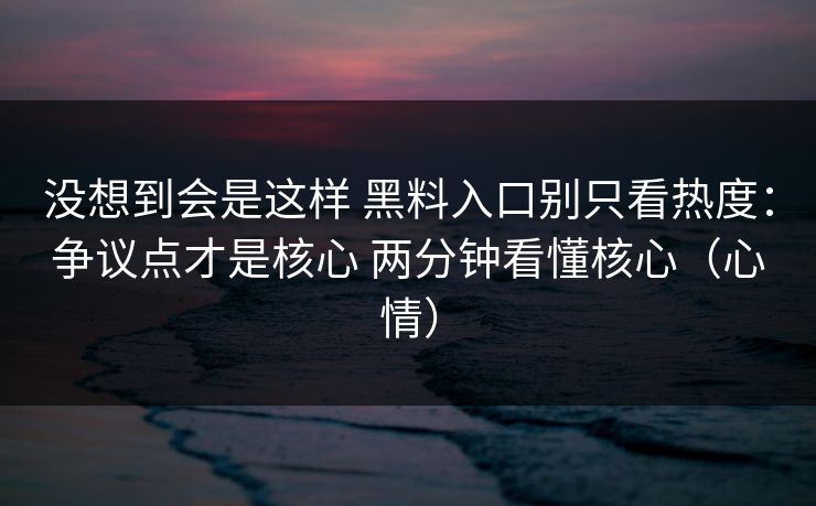 没想到会是这样 黑料入口别只看热度：争议点才是核心 两分钟看懂核心（心情）