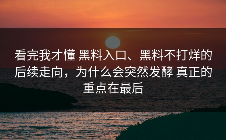 看完我才懂 黑料入口、黑料不打烊的后续走向，为什么会突然发酵 真正的重点在最后
